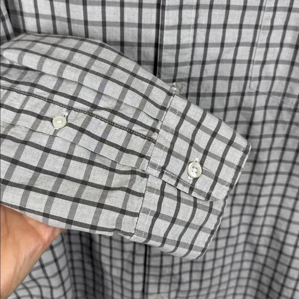 J. Crew Men's XL Slim Fit Shirt Gray Charcoal Checkered Long Sleeve Cotton